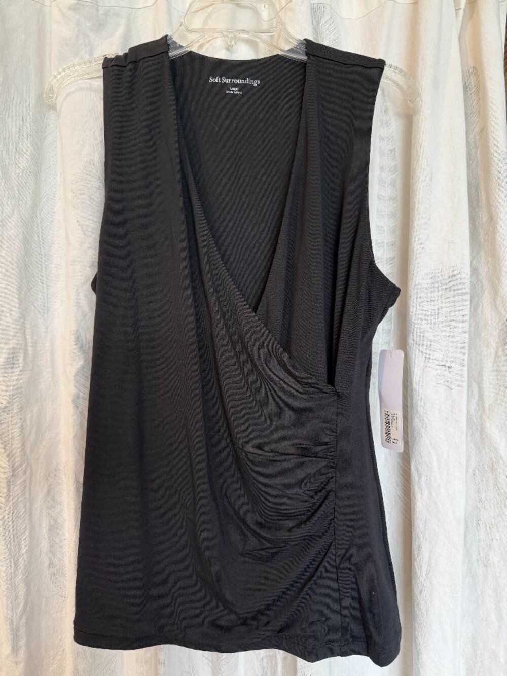 Soft Surroundings Alyssa Sleeveless Faux Wrap Black Top LG NWT